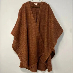 Cest Simone Vintage Wool Oversized Lagenlook Open Front Poncho Cape Brown OS